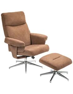 HOMCOM Velvet-Feel Recliner Chair and Ottoman - Light Brown