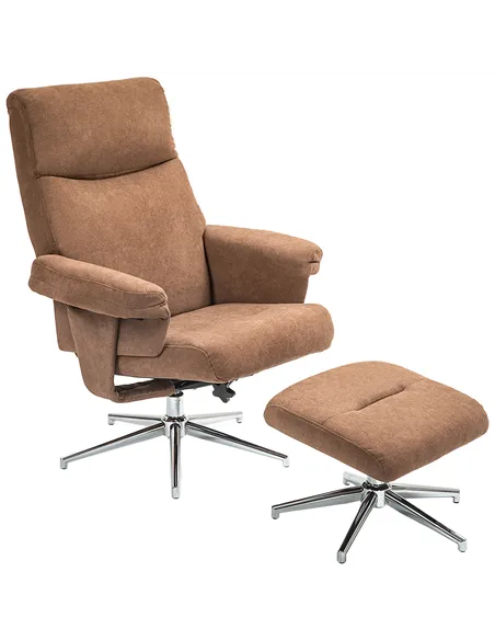 HOMCOM Velvet-Feel Recliner Chair and Ottoman - Light Brown
