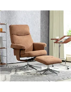 HOMCOM Velvet-Feel Recliner Chair and Ottoman - Light Brown 2