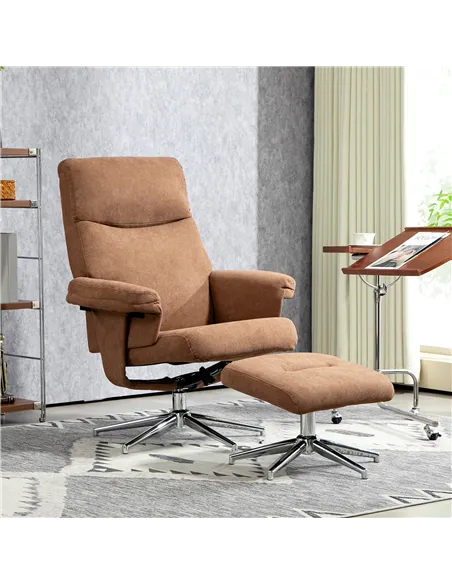 HOMCOM Velvet-Feel Recliner Chair and Ottoman - Light Brown