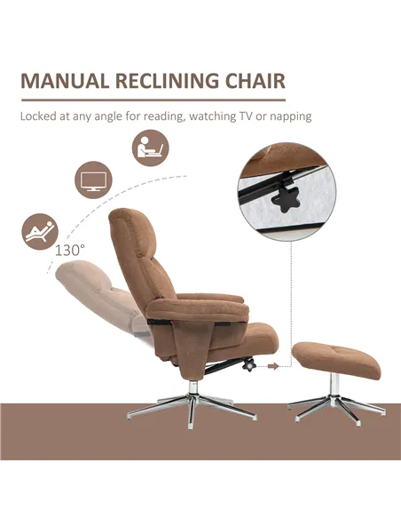 HOMCOM Velvet-Feel Recliner Chair and Ottoman - Light Brown
