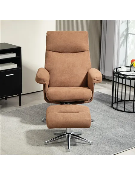 HOMCOM Velvet-Feel Recliner Chair and Ottoman - Light Brown
