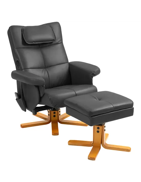 HOMCOM Faux Leather Massage Recliner Chair, with Storage Ottoman - Black