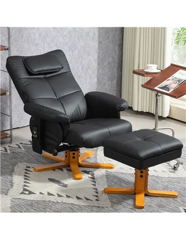 HOMCOM Faux Leather Massage Recliner Chair, with Storage Ottoman - Black