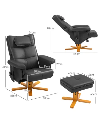 HOMCOM Faux Leather Massage Recliner Chair, with Storage Ottoman - Black