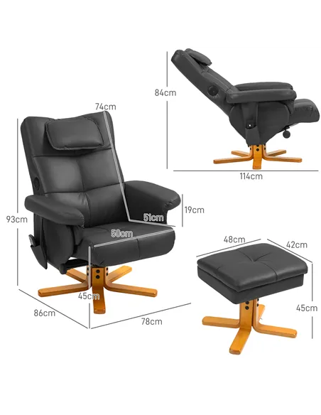 HOMCOM Faux Leather Massage Recliner Chair, with Storage Ottoman - Black