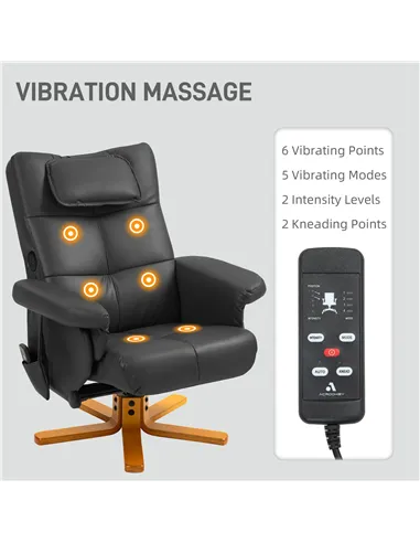 HOMCOM Faux Leather Massage Recliner Chair, with Storage Ottoman - Black