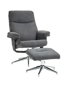 HOMCOM Velvet-Feel Recliner Chair and Ottoman - Dark Grey