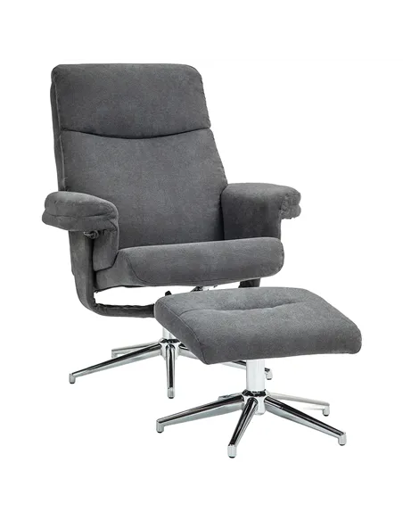 HOMCOM Velvet-Feel Recliner Chair and Ottoman - Dark Grey