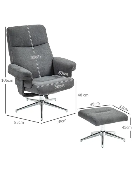 HOMCOM Velvet-Feel Recliner Chair and Ottoman - Dark Grey