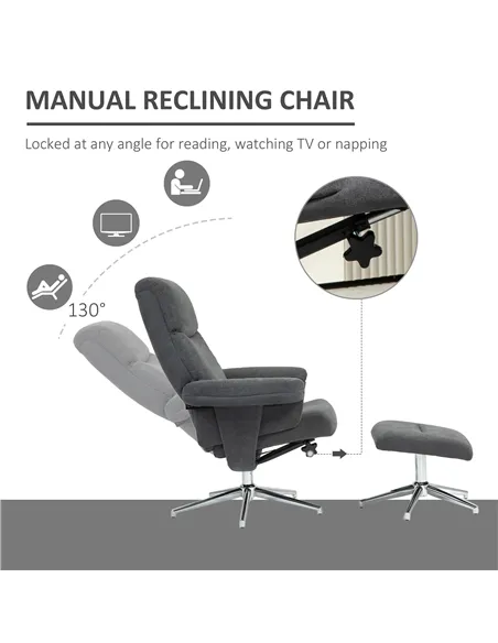 HOMCOM Velvet-Feel Recliner Chair and Ottoman - Dark Grey