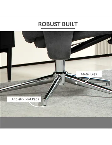 HOMCOM Velvet-Feel Recliner Chair and Ottoman - Dark Grey