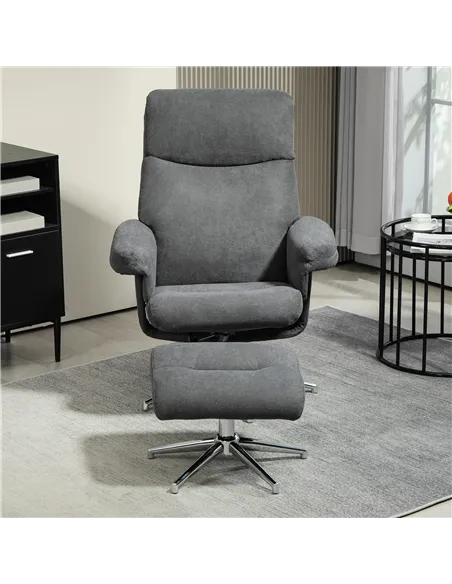 HOMCOM Velvet-Feel Recliner Chair and Ottoman - Dark Grey