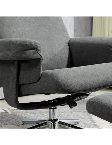 HOMCOM Velvet-Feel Recliner Chair and Ottoman - Dark Grey