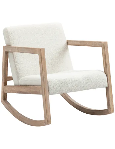 HOMCOM Rocking Chair, Upholstered Sofa Armchair with Cushion and Wood Base for Living Room and Bedroom, Cream White