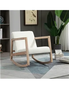 HOMCOM Rocking Chair, Upholstered Sofa Armchair with Cushion and Wood Base for Living Room and Bedroom, Cream White 2