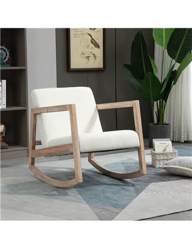 HOMCOM Rocking Chair, Upholstered Sofa Armchair with Cushion and Wood Base for Living Room and Bedroom, Cream White