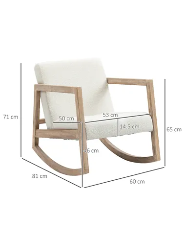 HOMCOM Rocking Chair, Upholstered Sofa Armchair with Cushion and Wood Base for Living Room and Bedroom, Cream White