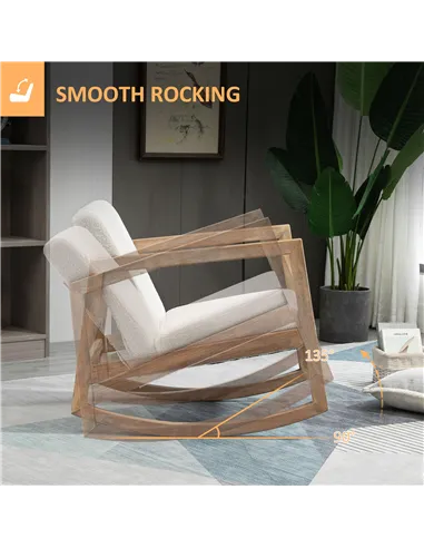 HOMCOM Rocking Chair, Upholstered Sofa Armchair with Cushion and Wood Base for Living Room and Bedroom, Cream White