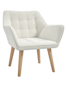 HOMCOM Accent Chair, Arm Chair with Wide Arms, Slanted Back, Thick Padding and Rubber Wooden Legs for Living Room, Cream White