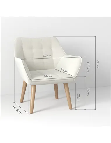 HOMCOM Accent Chair, Arm Chair with Wide Arms, Slanted Back, Thick Padding and Rubber Wooden Legs for Living Room, Cream White