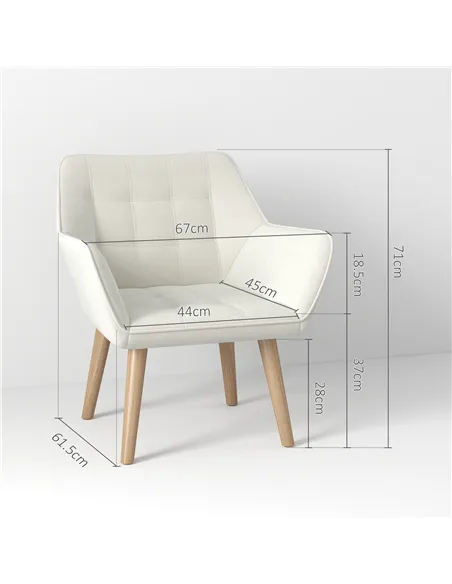 HOMCOM Accent Chair, Arm Chair with Wide Arms, Slanted Back, Thick Padding and Rubber Wooden Legs for Living Room, Cream White