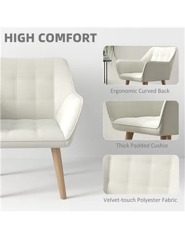 HOMCOM Accent Chair, Arm Chair with Wide Arms, Slanted Back, Thick Padding and Rubber Wooden Legs for Living Room, Cream White