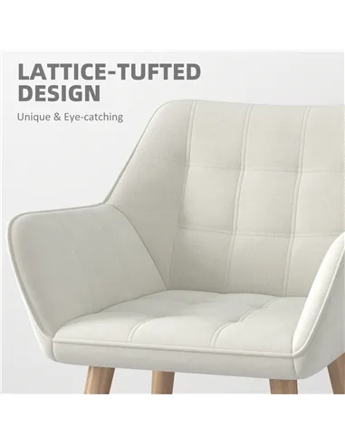 HOMCOM Accent Chair, Arm Chair with Wide Arms, Slanted Back, Thick Padding and Rubber Wooden Legs for Living Room, Cream White