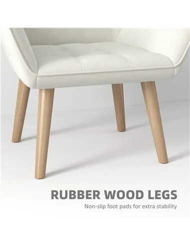 HOMCOM Accent Chair, Arm Chair with Wide Arms, Slanted Back, Thick Padding and Rubber Wooden Legs for Living Room, Cream White