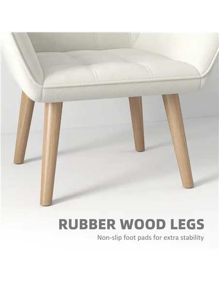 HOMCOM Accent Chair, Arm Chair with Wide Arms, Slanted Back, Thick Padding and Rubber Wooden Legs for Living Room, Cream White
