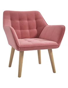 HOMCOM Accent Chair, Arm Chair with Wide Arms, Slanted Back, Thick Padding and Rubber Wooden Legs for Living Room, Pink