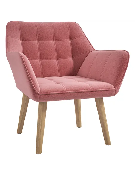 HOMCOM Accent Chair, Arm Chair with Wide Arms, Slanted Back, Thick Padding and Rubber Wooden Legs for Living Room, Pink