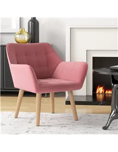HOMCOM Accent Chair, Arm Chair with Wide Arms, Slanted Back, Thick Padding and Rubber Wooden Legs for Living Room, Pink 2