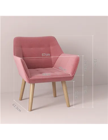 HOMCOM Accent Chair, Arm Chair with Wide Arms, Slanted Back, Thick Padding and Rubber Wooden Legs for Living Room, Pink
