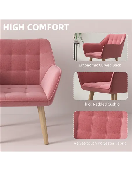 HOMCOM Accent Chair, Arm Chair with Wide Arms, Slanted Back, Thick Padding and Rubber Wooden Legs for Living Room, Pink