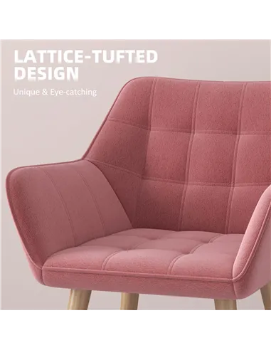 HOMCOM Accent Chair, Arm Chair with Wide Arms, Slanted Back, Thick Padding and Rubber Wooden Legs for Living Room, Pink