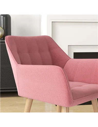 HOMCOM Accent Chair, Arm Chair with Wide Arms, Slanted Back, Thick Padding and Rubber Wooden Legs for Living Room, Pink