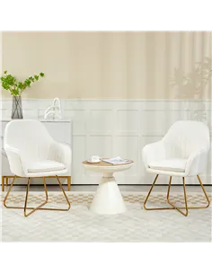 HOMCOM Set of Two Sherpa Fleece Dining Chairs - Cream 2
