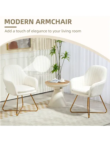 HOMCOM Set of Two Sherpa Fleece Dining Chairs - Cream