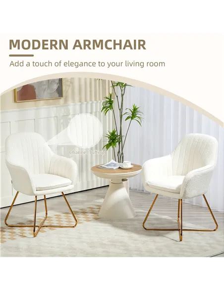 HOMCOM Set of Two Sherpa Fleece Dining Chairs - Cream