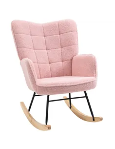 HOMCOM Soft Fleecey Rocking Wingback Chair - Pink