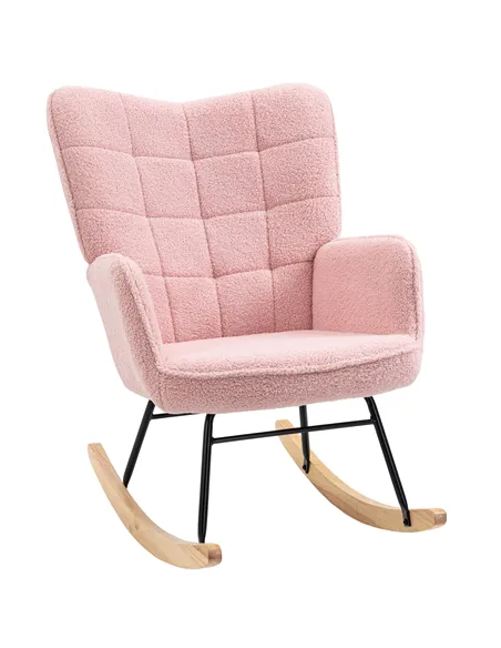 HOMCOM Soft Fleecey Rocking Wingback Chair - Pink