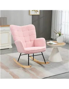 HOMCOM Soft Fleecey Rocking Wingback Chair - Pink 2