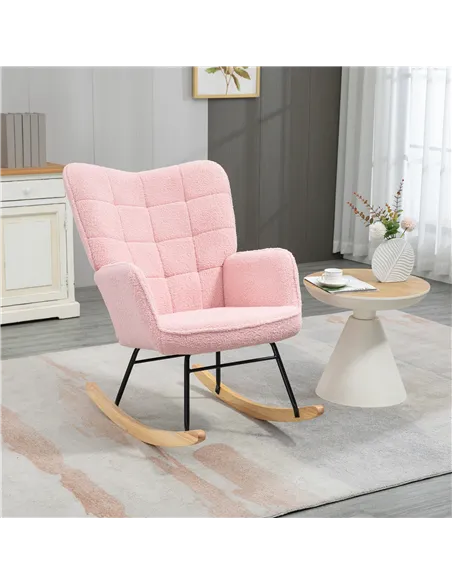 HOMCOM Soft Fleecey Rocking Wingback Chair - Pink