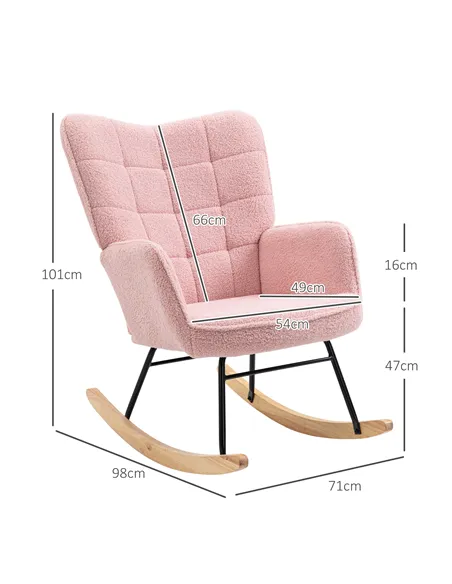 HOMCOM Soft Fleecey Rocking Wingback Chair - Pink