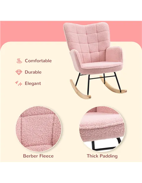 HOMCOM Soft Fleecey Rocking Wingback Chair - Pink