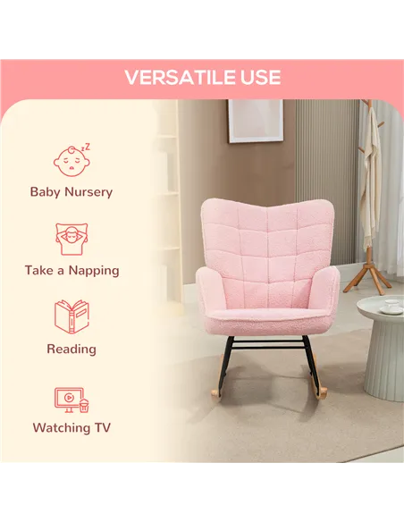 HOMCOM Soft Fleecey Rocking Wingback Chair - Pink