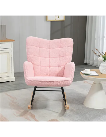 HOMCOM Soft Fleecey Rocking Wingback Chair - Pink