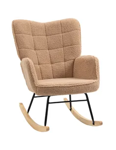 HOMCOM Soft Fleecey Rocking Wingback Chair - Light Brown