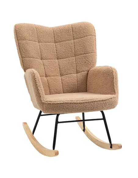 HOMCOM Soft Fleecey Rocking Wingback Chair - Light Brown